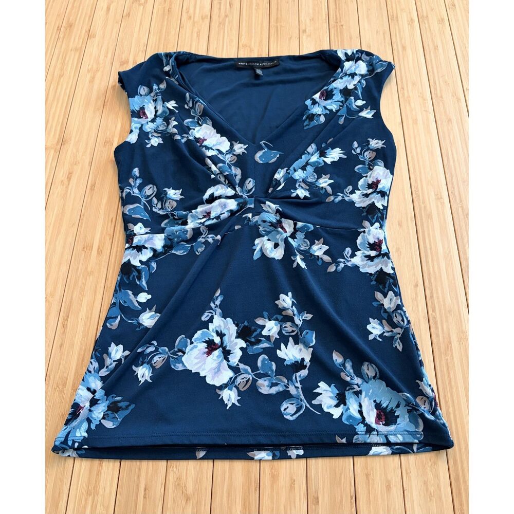 White House Black Market Women’s XS Blue Floral V-Neck Tank Blouse